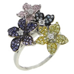 Cubic Zirconia anillo de dedo de plata esterlina, plata de ley 925, Flor, chapado, con circonia cúbica, más colores para la opción, 18x21.5mm, tamaño:7.5, Vendido por UD