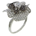 Cubic Zirconia Sterling Silver Finger Ring, 925 Sterling Silver, Flower, plated, with cubic zirconia US Ring 