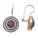 Cubic Zircon Brass Earring, Flat Round, plated, with cubic zirconia 