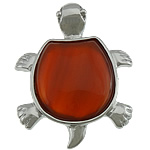 Agate Brass Pendants, with Red Agate, Turtle, platinum color plated Approx 