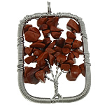 Red Jasper Pendants, with brass wire, Rectangle, platinum color plated Approx 5mm 