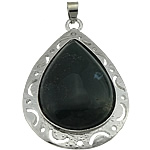 Agate Brass Pendants, with Moss Agate, Teardrop, platinum color plated Approx 