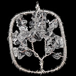 Natural Quartz Pendants, Clear Quartz, with Brass, Rectangle, platinum color plated Approx 4.5mm 