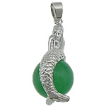 Jade Pendants, with Brass, Mermaid, platinum color plated, green Approx 