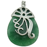 Jade Pendants, with Brass, Teardrop, platinum color plated Approx 