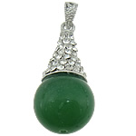 Agate Brass Pendants, with Green Agate, Teardrop, platinum color plated, with rhinestone Approx 