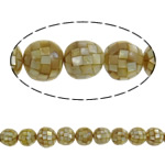 Perles de coquille de mer, coquillage, avec coquille de mosaïque & coquille jaune, Rond, Jaune, 15mm Environ 1mm .7 pouce, Environ Vendu par brin