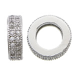 Cubic Zirconia Micro Pave Brass Beads, Rondelle, plated, micro pave cubic zirconia & large hole Approx 6mm 