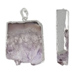 Natural Quartz Druzy Pendants, Amethyst, with Zinc Alloy, Nuggets, platinum color plated, February Birthstone, 14.5-34.5x29.5-49.5x0.65-16.5mm Approx 