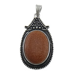 Goldstone Pendants, with Brass, Teardrop, platinum color plated, enamel Approx 