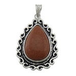 Goldstone Pendants, with Brass, Teardrop, platinum color plated, enamel Approx 