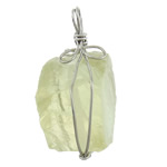 Natural Quartz Pendants, Citrine, with Brass, Nuggets, platinum color plated, November Birthstone Approx 