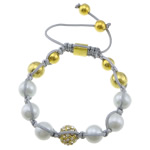 bracelet woven ball de perles en verre , avec Strass perle de Pave d'argile & corde en nylon & laiton, Placage de couleur d'or, fait à la main & réglable, 10mm, 8mm Environ 7-10 pouce, Vendu par brin