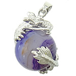 Agate Brass Pendants, with Lace Agate & Purple Agate, Dragon, platinum color plated, purple Approx 