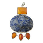 Agate Brass Pendants, with Blue Agate & Lace Agate, platinum color plated, red Approx 