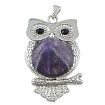Amethyst Pendant, with Brass, Owl, platinum color plated, February Birthstone & with rhinestone Approx 