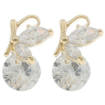 Cubic Zircon Brass Earring, real gold plated, with cubic zirconia & faceted 