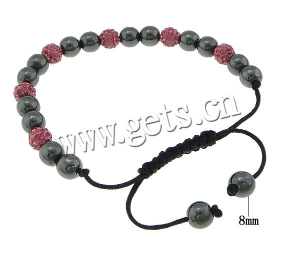 Hematite Woven Ball Bracelets, Waxed Cotton Cord, with Rhinestone Clay Pave Bead & Hematite, with 40 pcs rhinestone & adjustable, more colors for choice, 8mm, 8mm, 8mm, Length:Approx 7-11 Inch, Sold By Strand