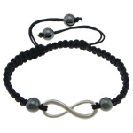 Zinc Alloy Woven Ball Bracelets, with Nylon Cord & Hematite, Infinity, platinum color plated 8mm, 7mm Approx 6-11 Inch 