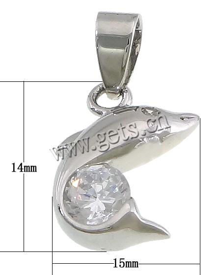 Cubic Zirconia Brass Pendants, Dolphin, plated, with cubic zirconia, more colors for choice, 15x14x3mm, Hole:Approx 4x6mm, Sold By PC
