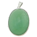 Aventurine Pendants, Green Aventurine, with Brass, Oval, platinum color plated, green Approx 