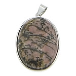 Rhodonite Pendants, Rhodochrosite, with Brass, Oval, platinum color plated Approx 