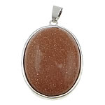 Goldstone Pendants, with Brass, Flat Oval, platinum color plated Approx 