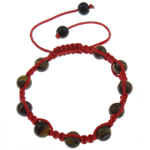 Bracelets de Woven Ball pierres précieuses, oeil de tigre, avec corde en nylon, 6mm Environ 5.2-9 pouce, Vendu par brin