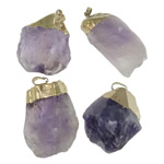 Amethyst Pendant, with Zinc Alloy, gold color plated, February Birthstone, 25x50- Approx 