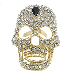 Zinc Alloy Clip Buckle, Skull, gold color plated, with rhinestone, cadmium free 