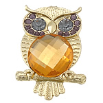 Rhinestone Zinc Alloy Ornaments, Owl, gold color plated, with rhinestone, cadmium free 