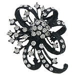 Zinc Alloy Jewelry Brooch, Flower, stoving varnish, with rhinestone, black, cadmium free 