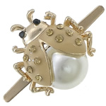 Hebilla de Clip de Aleación de Zinc, con Perlas de vidrio, Mariquita, chapado en color dorado, esmalte & con diamantes de imitación, libre de cadmio, 20.5x22x10mm, Vendido por UD
