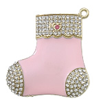 Zinc Alloy Shoes Pendants, Socks, gold color plated, enamel & with rhinestone & hollow, pink, cadmium free Approx 3mm 