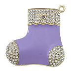 Zinc Alloy Shoes Pendants, gold color plated, enamel & with rhinestone, purple, cadmium free 