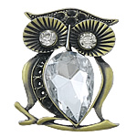 Zinc Alloy Cabochon, with Crystal, Owl, antique bronze color plated, flat back & faceted & with rhinestone, cadmium free 5mm 