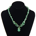 Зеленый авантюрин ожерелье, с Кристаллы, латунь Замок-карабин, с 2inch наполнитель цепи, Платиновое покрытие платиновым цвет, граненый, 16mm  7-10mm, длина:Приблизительно 16 дюймовый, продается Strand