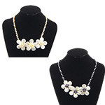 Freshwater Pearl Necklace, with White Shell, brass spring ring clasp, Flower, platinum color plated 5-6mm Approx 18 Inch 