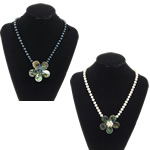 Freshwater Pearl Necklace, with Abalone Shell, brass spring ring clasp, Flower, platinum color plated 7mm Approx 19 Inch 