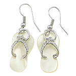 White Shell Earrings, with Brass, Slipper, platinum color plated, 40mm 