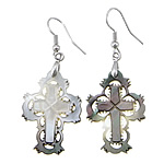 Black Shell Earring, with Brass, Cross, platinum color plated, 54mm 