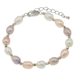 Cultured Freshwater Pearl Brass Bracelet, with Copper Coated Plastic, brass lobster clasp, natural, 7-8mm Approx 6.5 Inch 