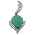 Synthetic Turquoise Pendants, Brass, with turquoise, Round, platinum color plated, blue Approx 
