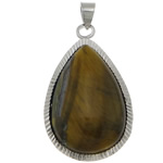Tiger Eye Pendants, with Brass, Teardrop, platinum color plated Approx 