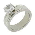 Cubic Zirconia anillo de dedo de acero inoxidable, con circonia cúbica, color original, 21x6mm, 7x7mm, tamaño:7, Vendido por UD