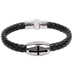 Men Bracelet, PU Leather, stainless steel magnetic clasp, woven, black, 10mm Approx 8.2 Inch 