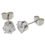 Stainless Steel Cubic Zirconia Stud Earring, Flat Round, with cubic zirconia, original color 