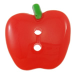 Botón de resina de 2 agujeros, Manzana, color sólido, Rojo, 21x21.5x3.5mm, agujero:aproximado 2mm, Vendido por UD