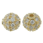 Cubic Zirconia Micro Pave Brass Beads, Round, real gold plated, micro pave cubic zirconia, 8mm Approx 1mm 