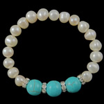 Bracelets de perles en turquoises, turquoise, avec perle d'eau douce cultivée, 12mm .5 pouce, Vendu par brin